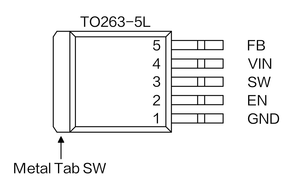 XL6019 TO263-5L引脚分布图，引脚1-GND、2-EN、3-SW、4-VIN、5-FB