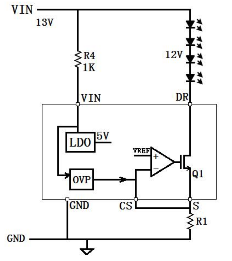 LAN1166ED典型应用电路图 12V汽车灯驱动